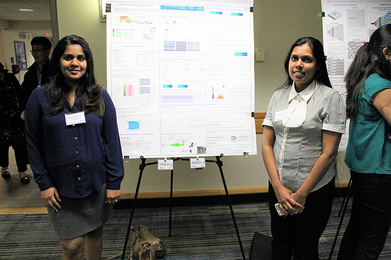 Graduate students Charuni Amarasekara (left) and Chathurika Rathnayaka (right) with their poster