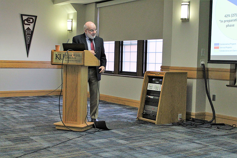 Dr. David Kaufman presents the Center's collaboration and service projects to the EAB